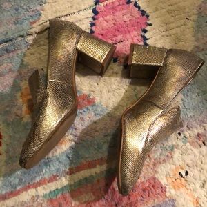 Gold heeled loafers